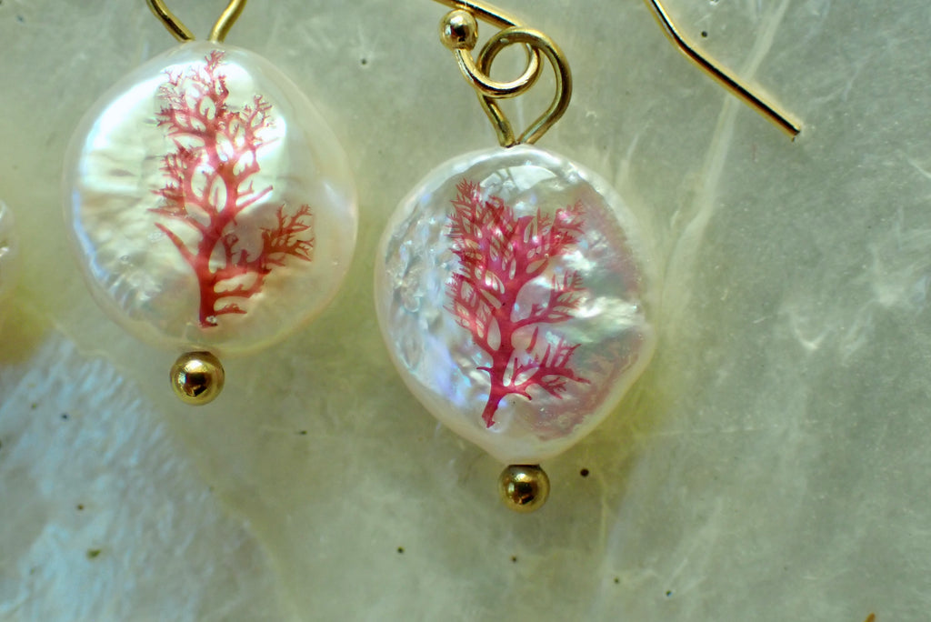 Pink Seaweed Freshwater Pearl Drop Earrings