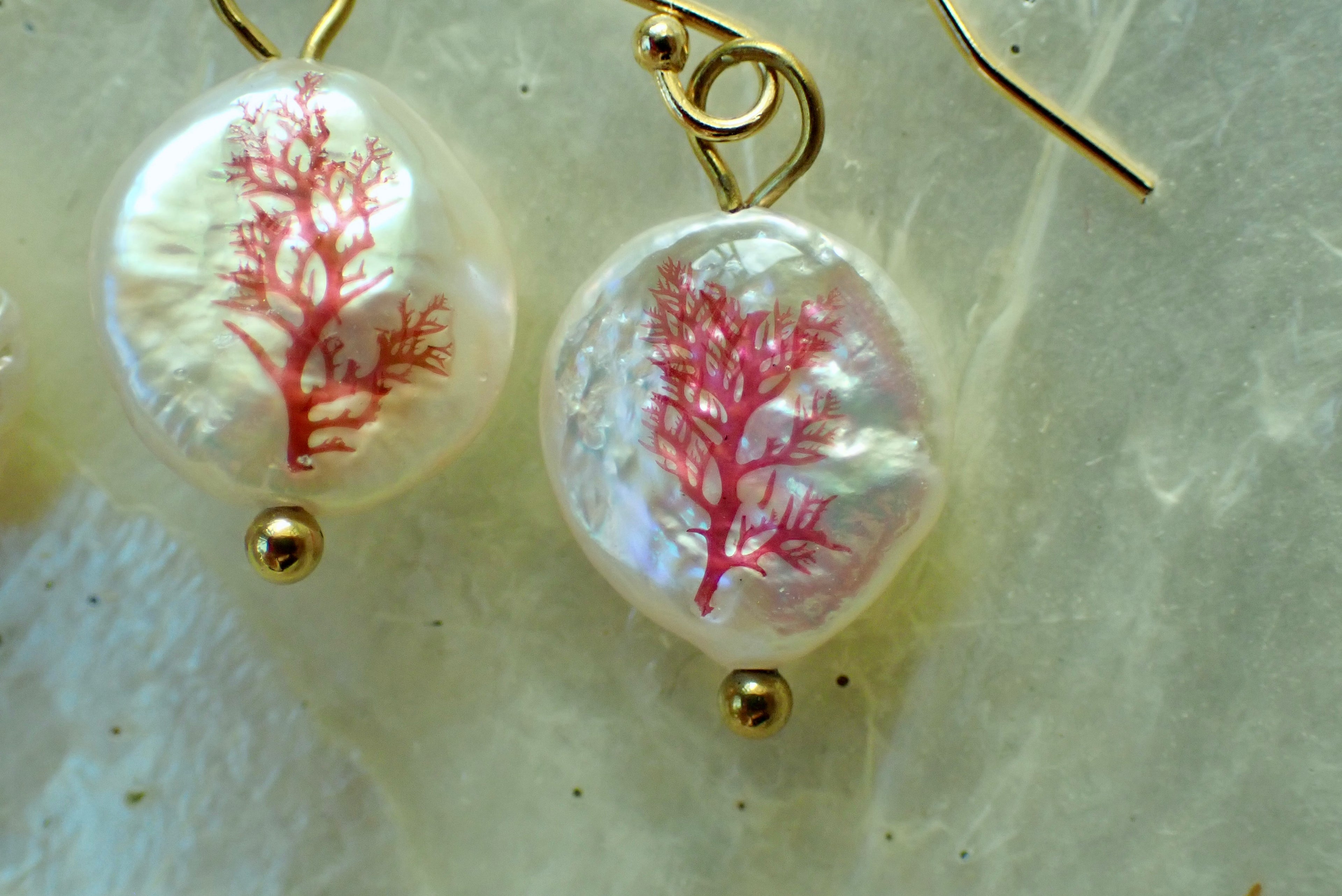 Pink Seaweed Freshwater Pearl Drop Earrings