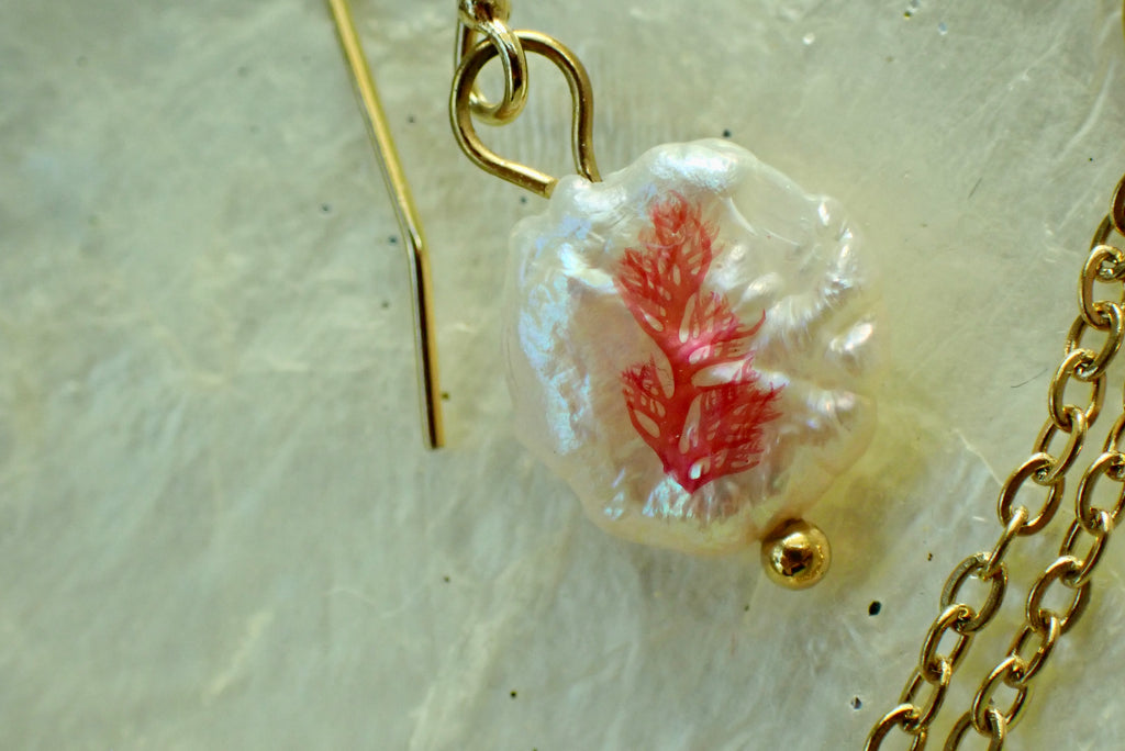 Pink Seaweed Freshwater Pearl Drop Earrings