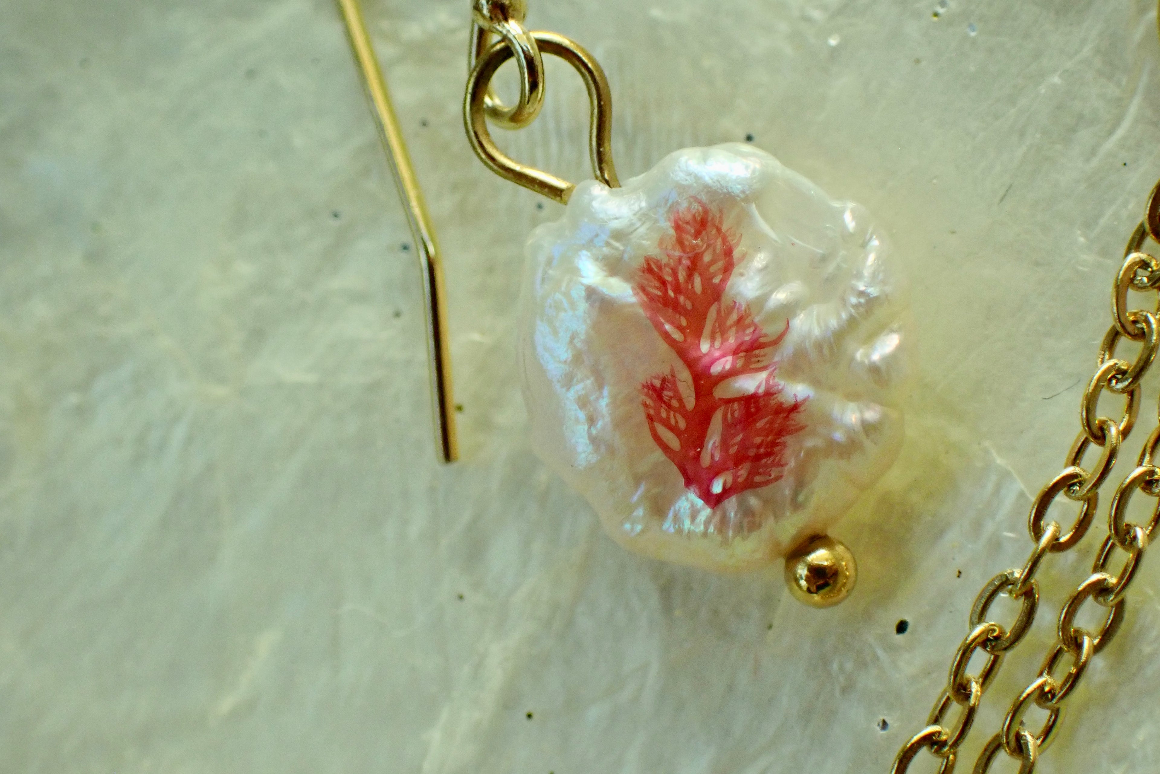 Pink Seaweed Freshwater Pearl Drop Earrings