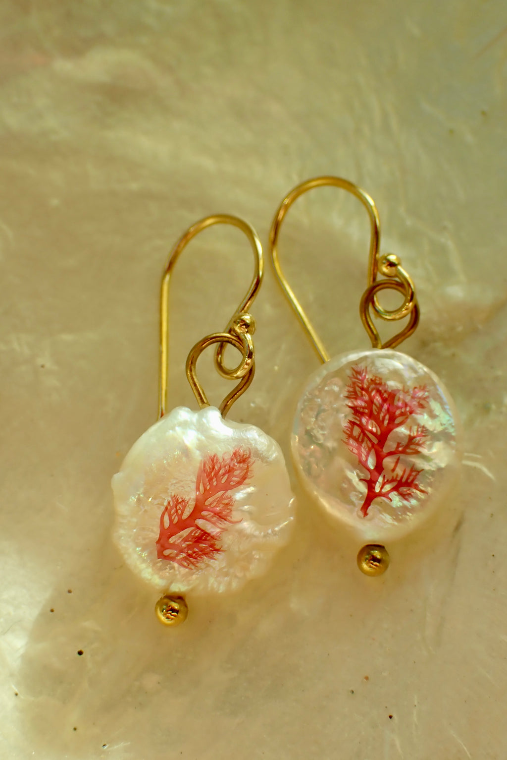 Pink Seaweed Freshwater Pearl Drop Earrings