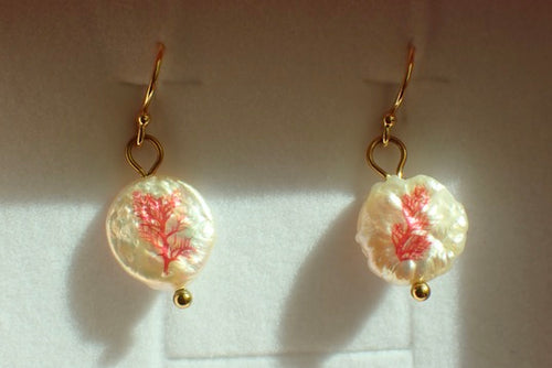 Pink Seaweed Freshwater Pearl Drop Earrings