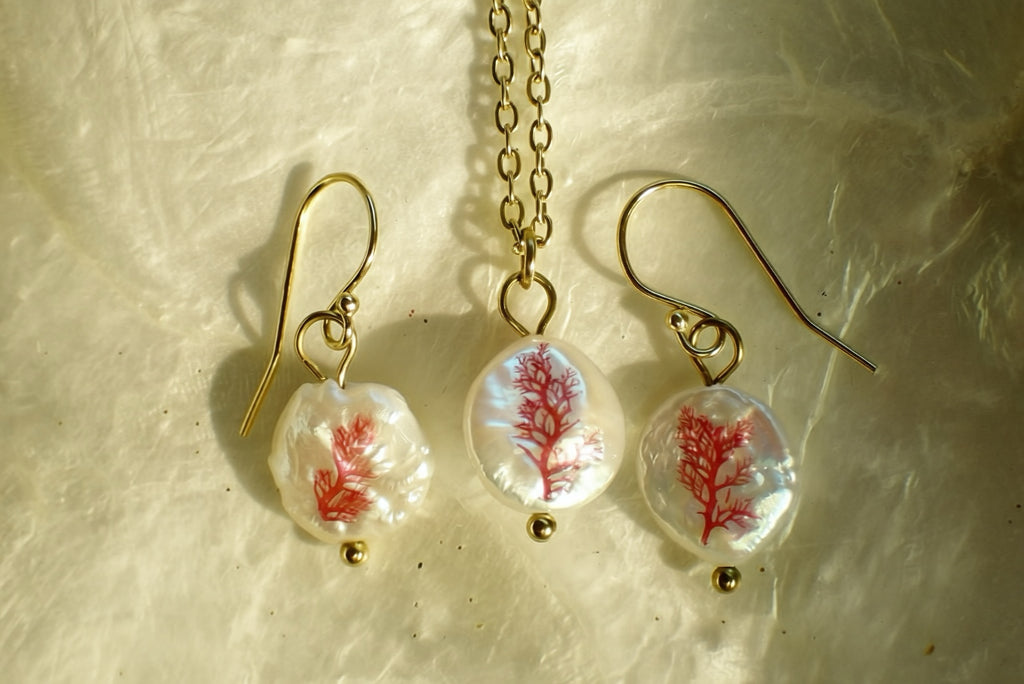 Pink Seaweed Freshwater Pearl Drop Earrings