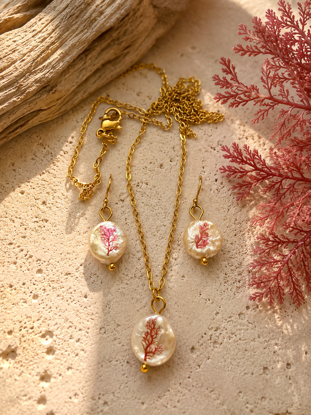 Pink Seaweed Freshwater Pearl Drop Earrings