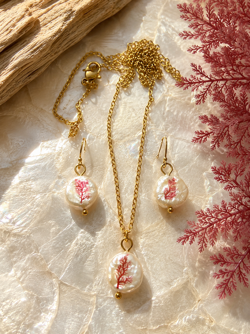 Pink Seaweed Freshwater Pearl Drop Earrings