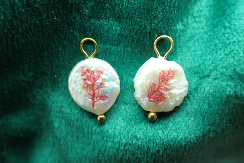 Pink Seaweed Freshwater Pearl Drop Earrings
